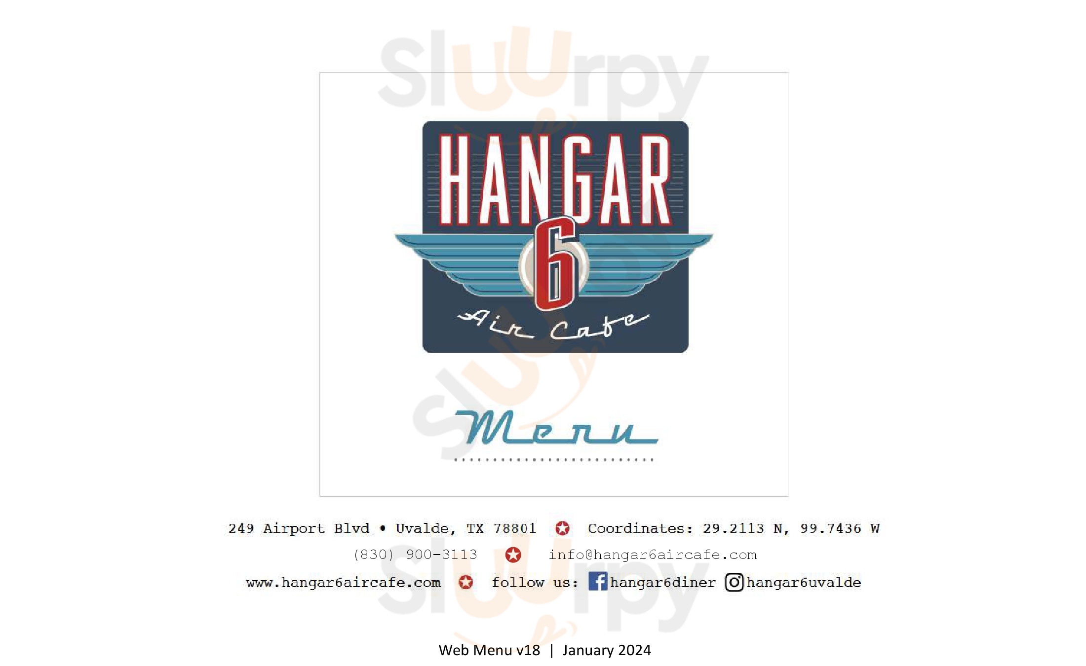 Hangar 6 Air Cafe Uvalde Menu - 1
