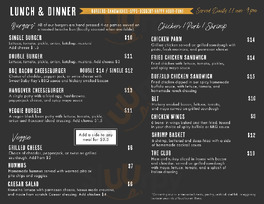 Bisbee Grand Hotel menu