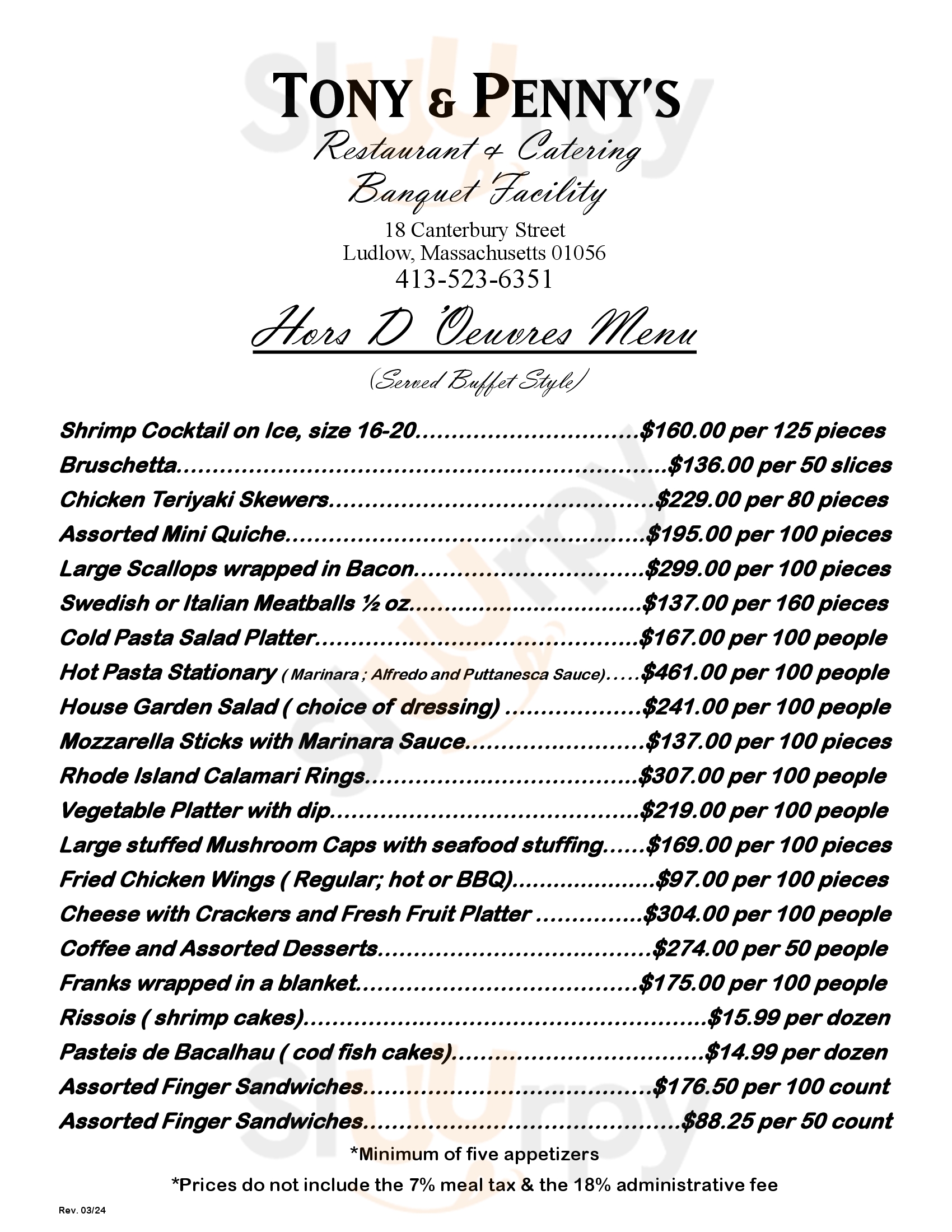 Main Menu - Tony & Penny's Restaurant