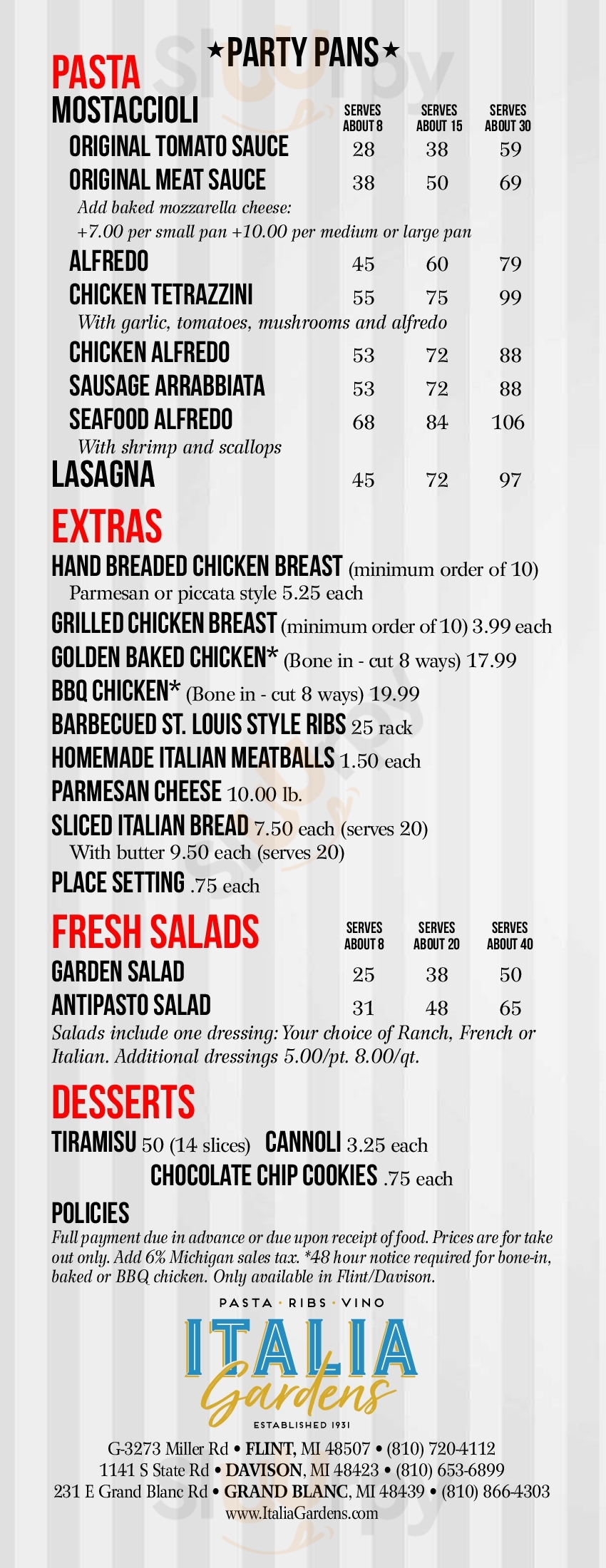 Italia Gardens Of Davison Davison Menu - 1