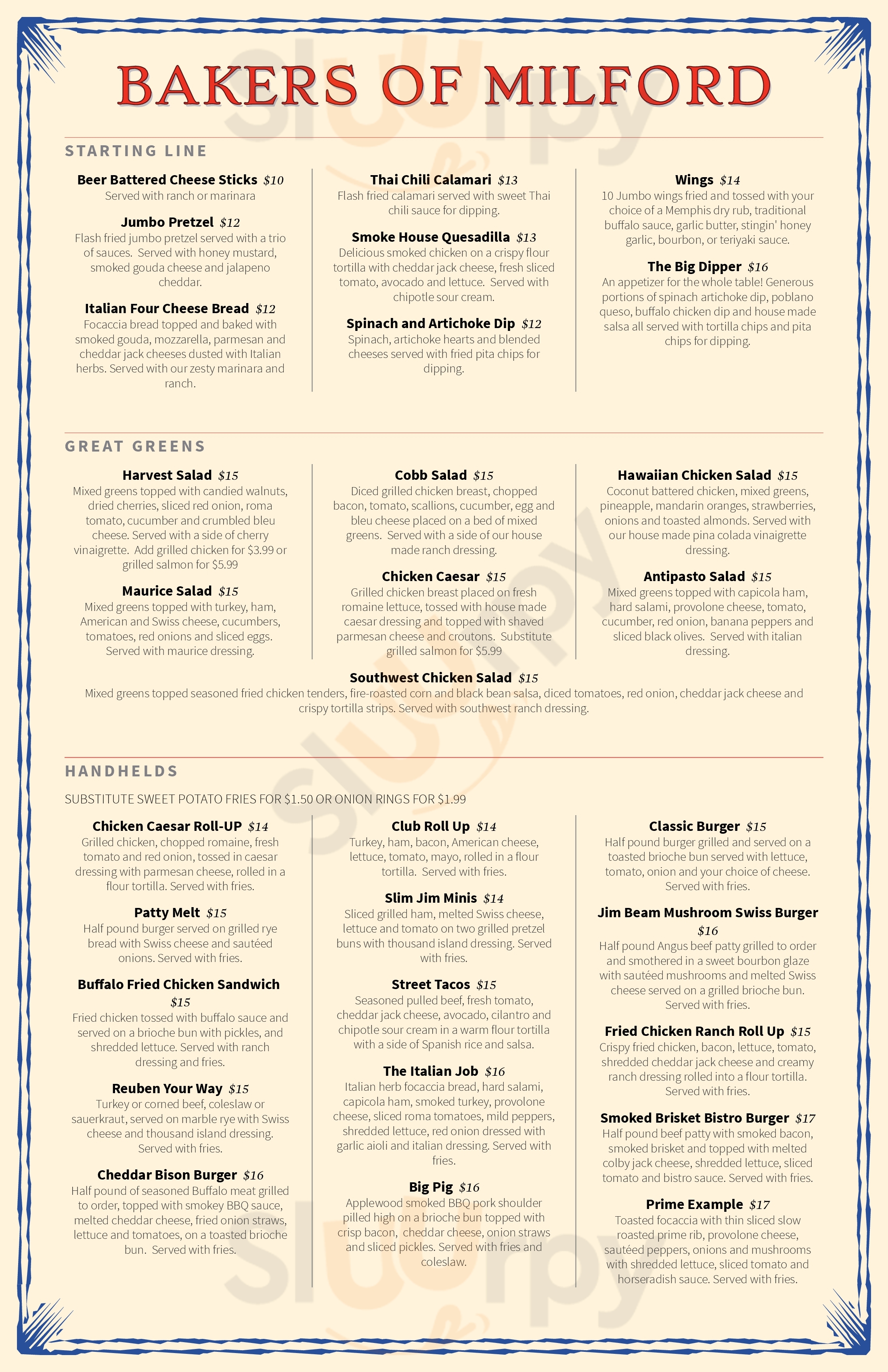 Main Menu - Bakers Of Milford