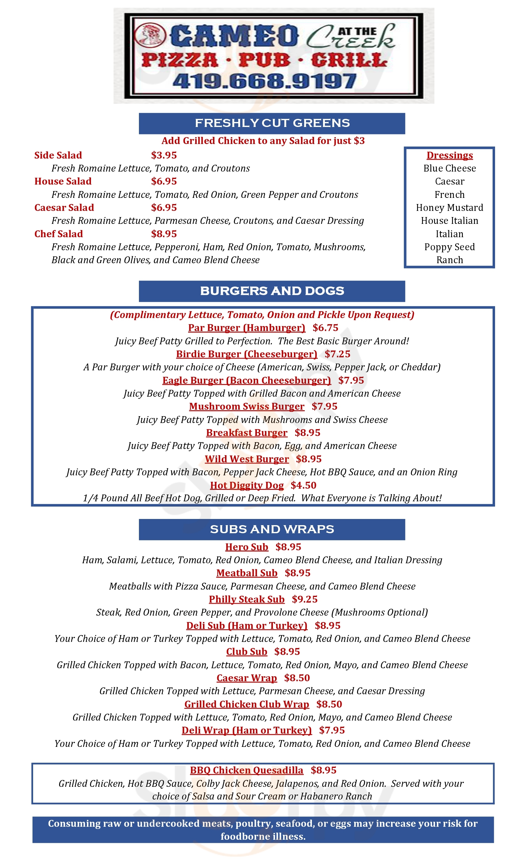 Main Menu - Cameo At The Creek