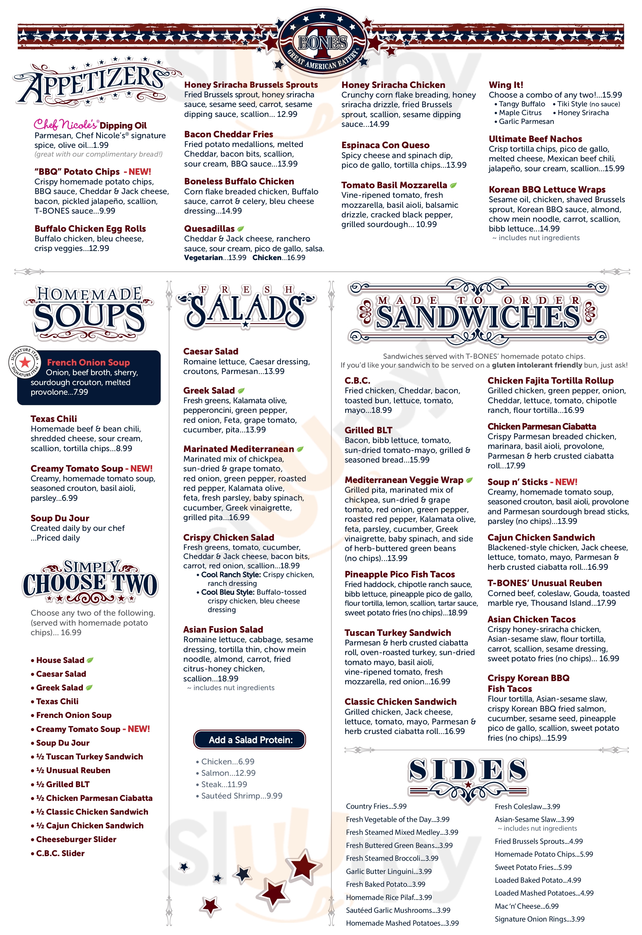 T-bones Great American Eatery Bedford Menu - 1