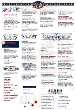 T-bones Great American Eatery menu