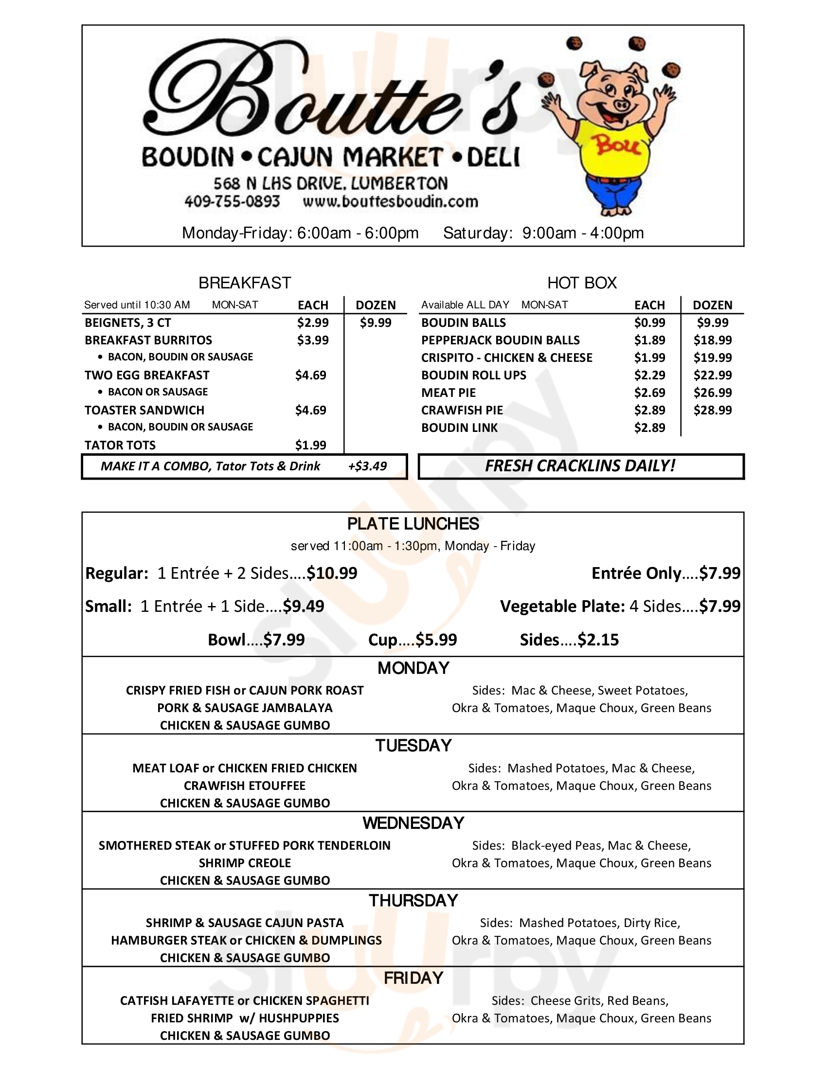 Boutte's Cajun Market Lumberton Menu - 1