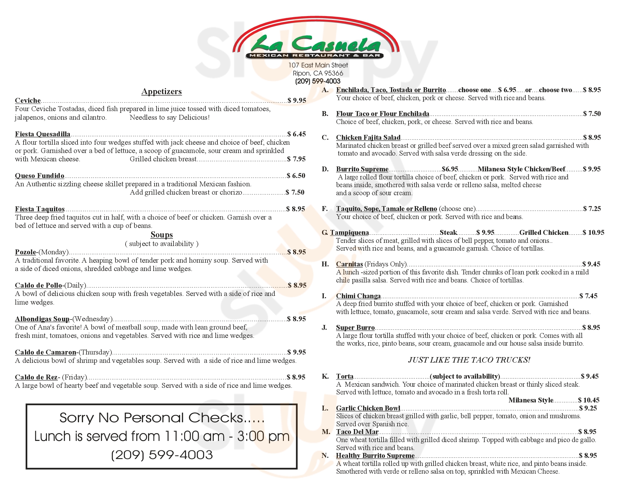 Main Menu - La Casuela Mexican Restaurant & Bar