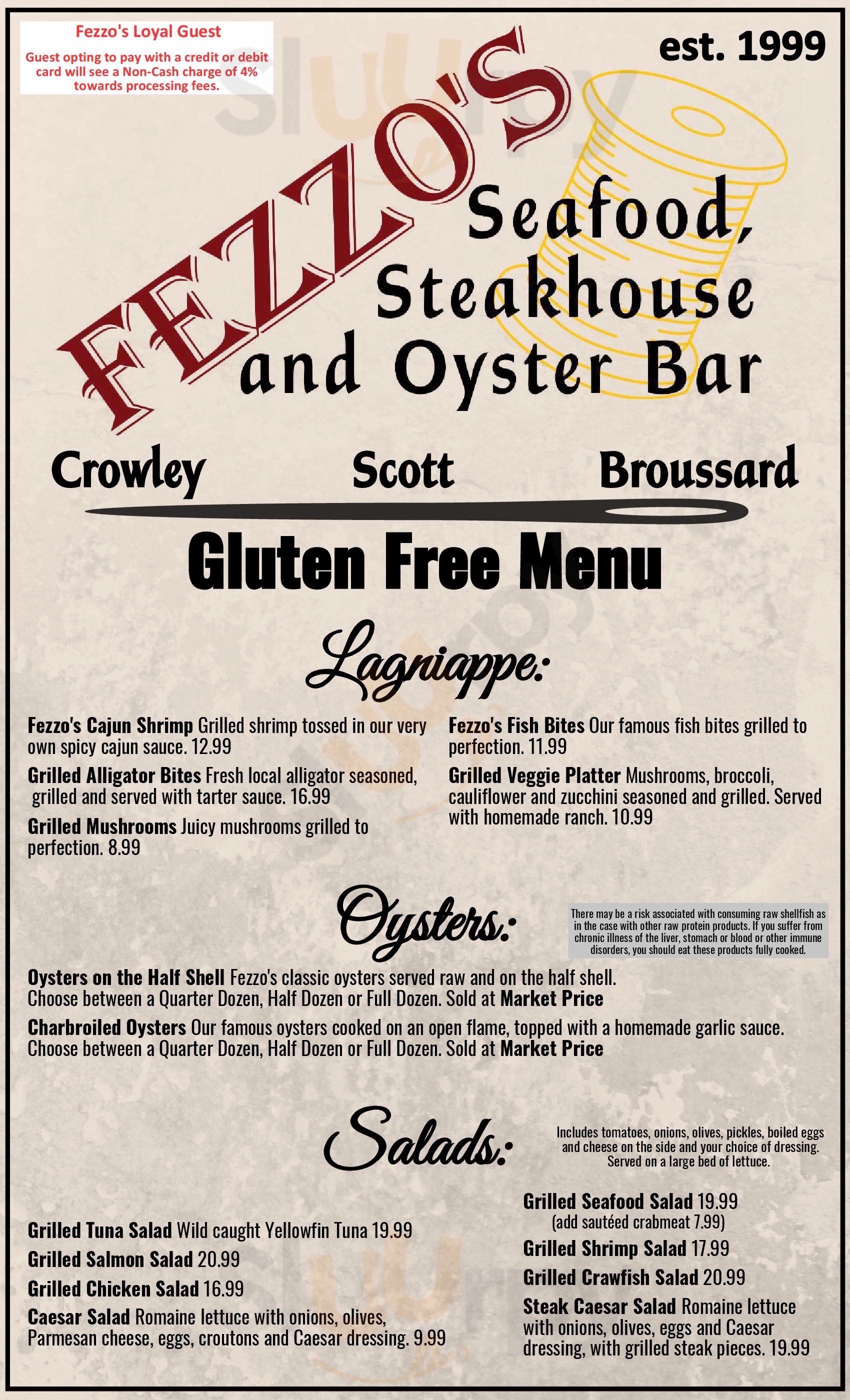 Fezzo's Seafood, Steakhouse & Oyster Bar Crowley Menu - 1