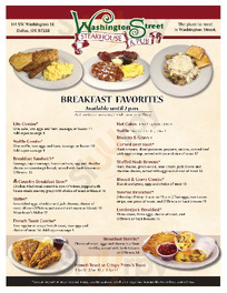 Washington Street Steakhouse & Pub menu