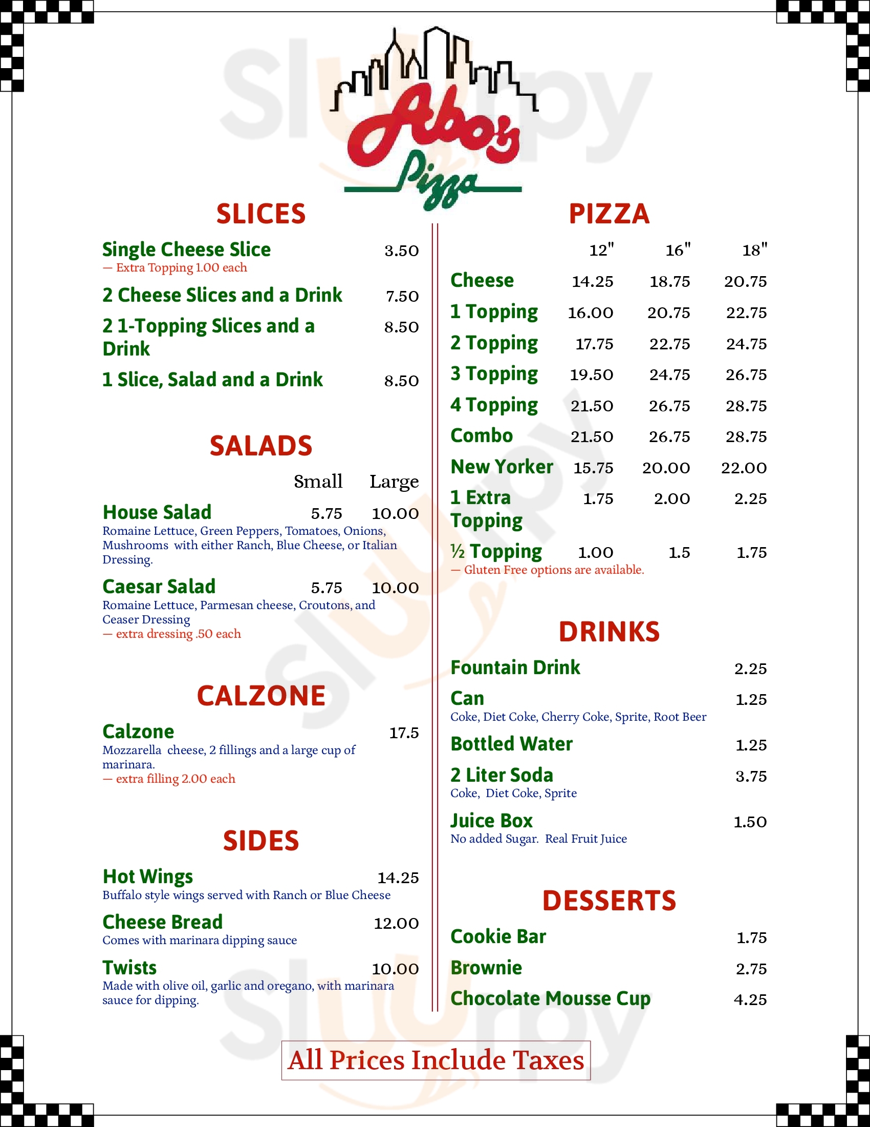 Abo's Pizza Erie Menu - 1