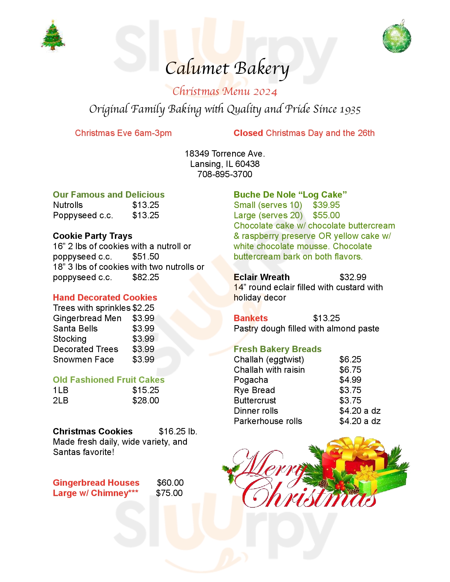 Main Menu - Calumet Bakery