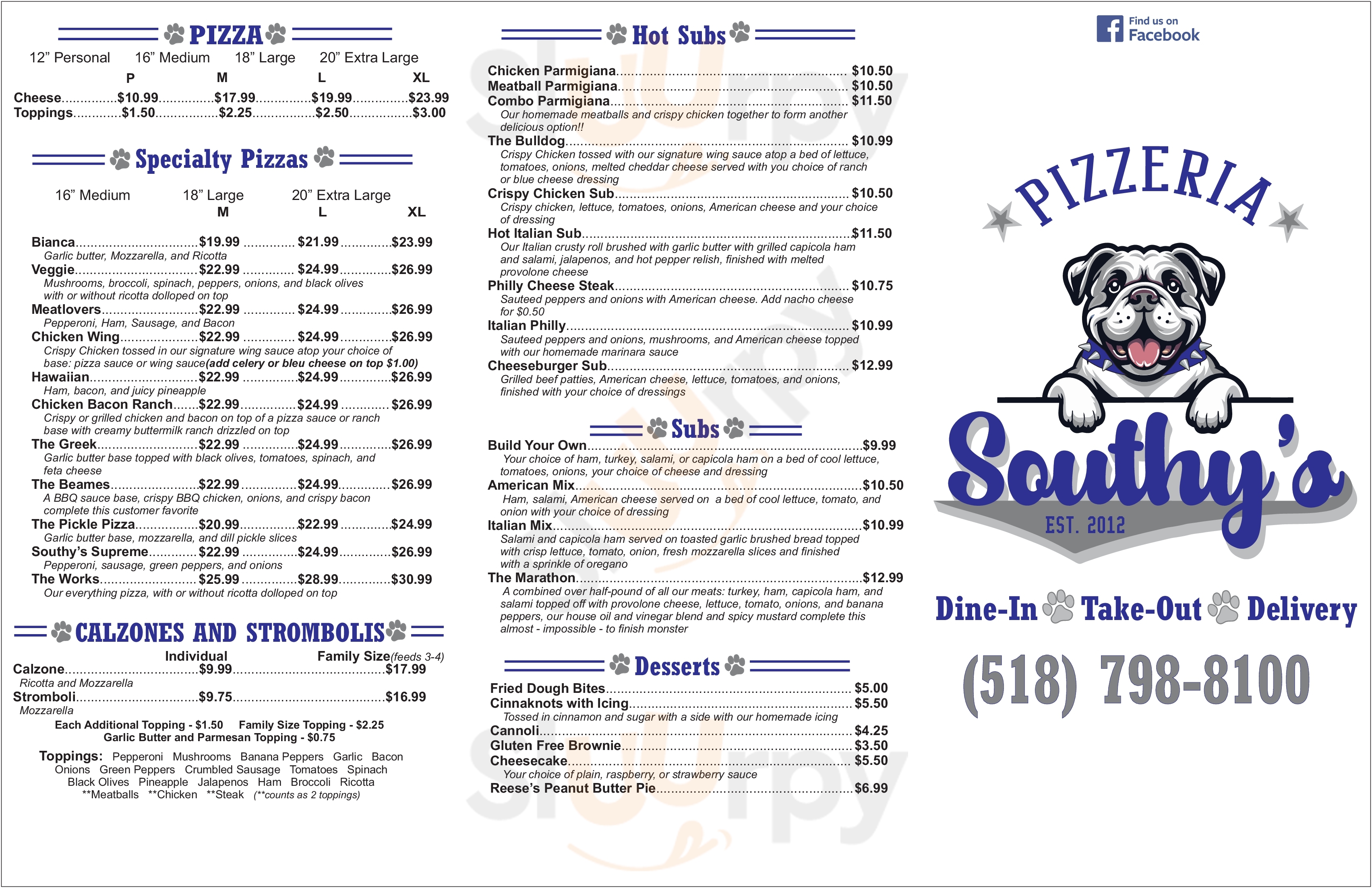 Southys Pizzaria South Glens Falls Menu - 1