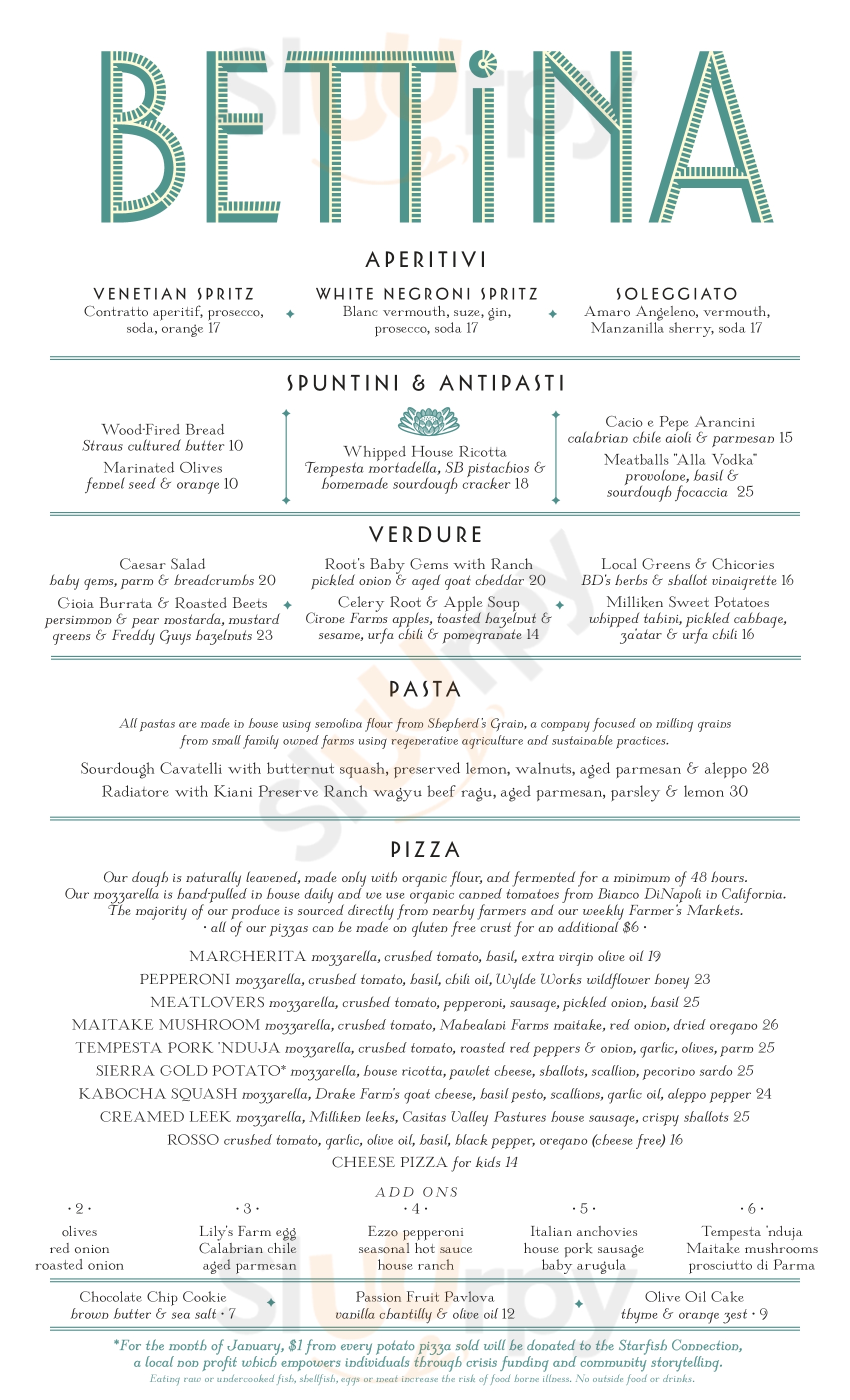 Main Menu - Bettina Pizzeria