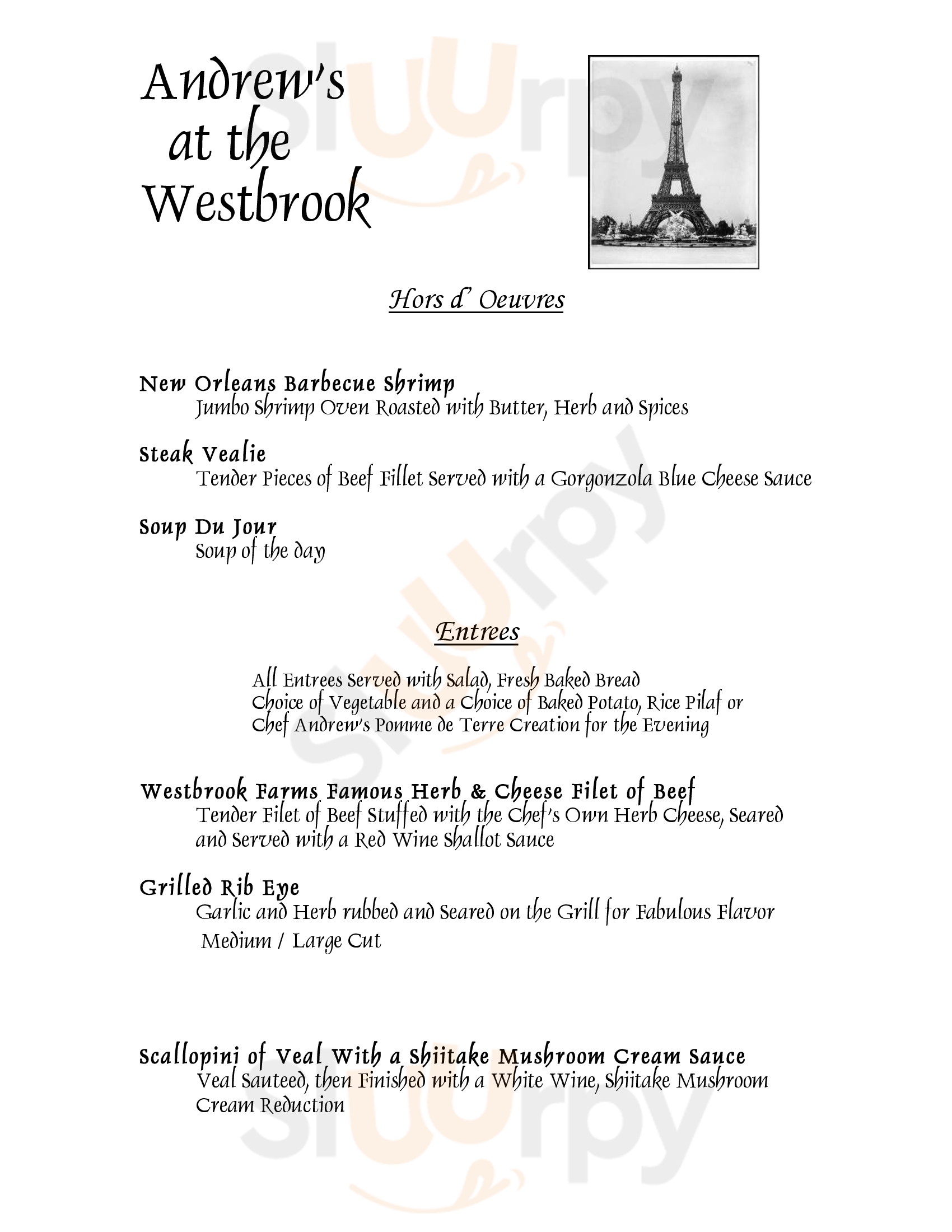 Main Menu - Andrew's At The Westbrook Farm