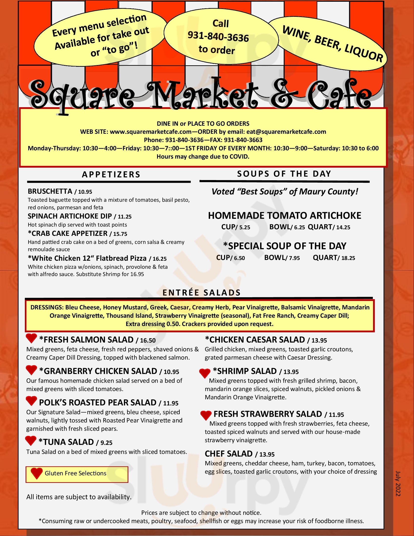 Main Menu - Cafe On The Square