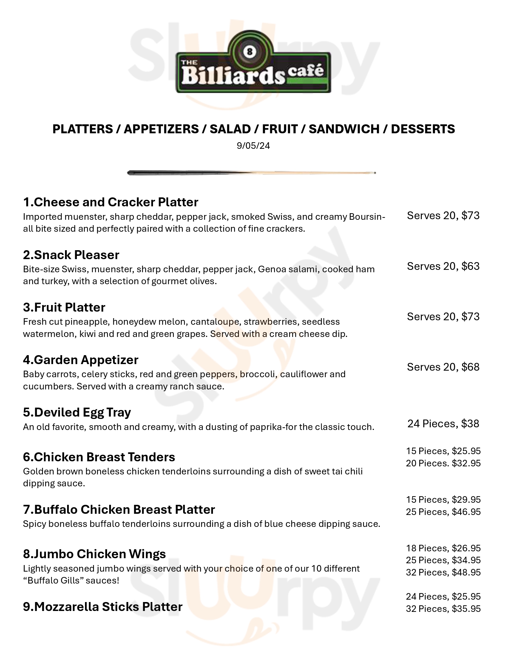 Main Menu - Billiards Cafe