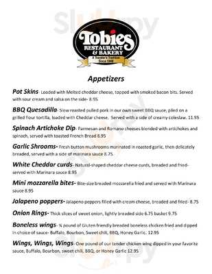Tobies Restaurant And Bakery menu