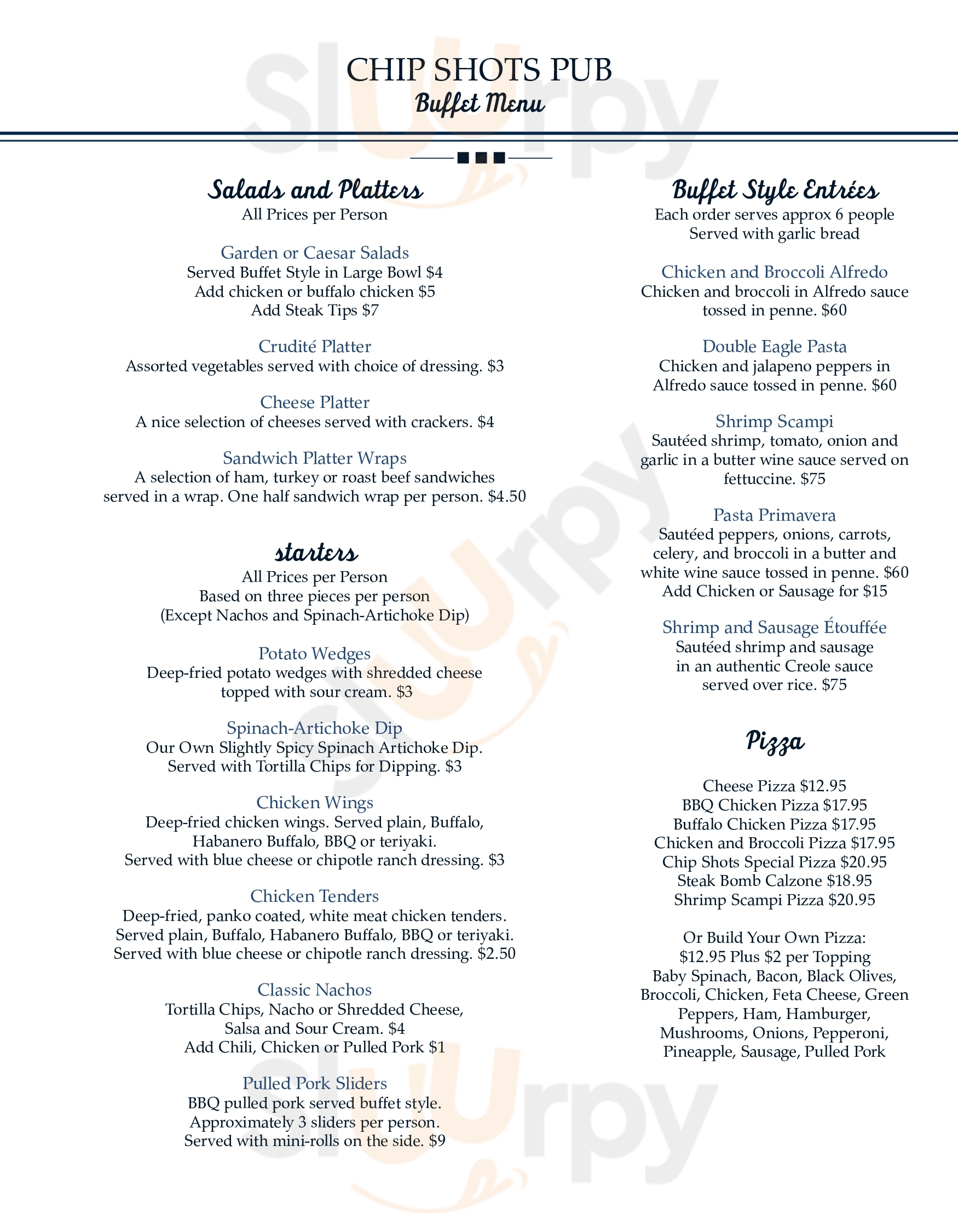 Main Menu - Chip Shots Pub