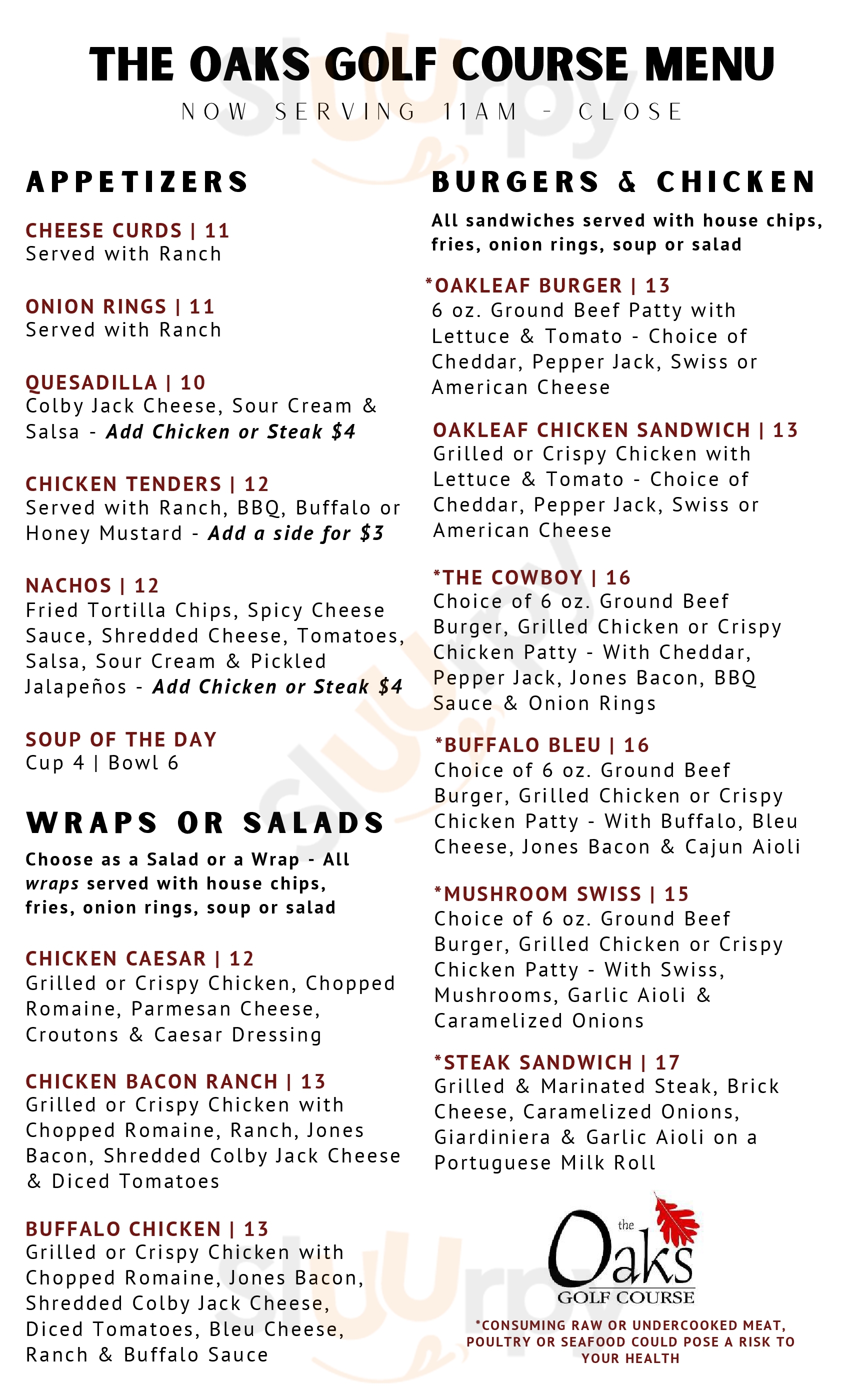 Oakleaf Restaurant Cottage Grove Menu - 1