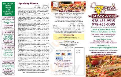 Pizza Pizzazz menu