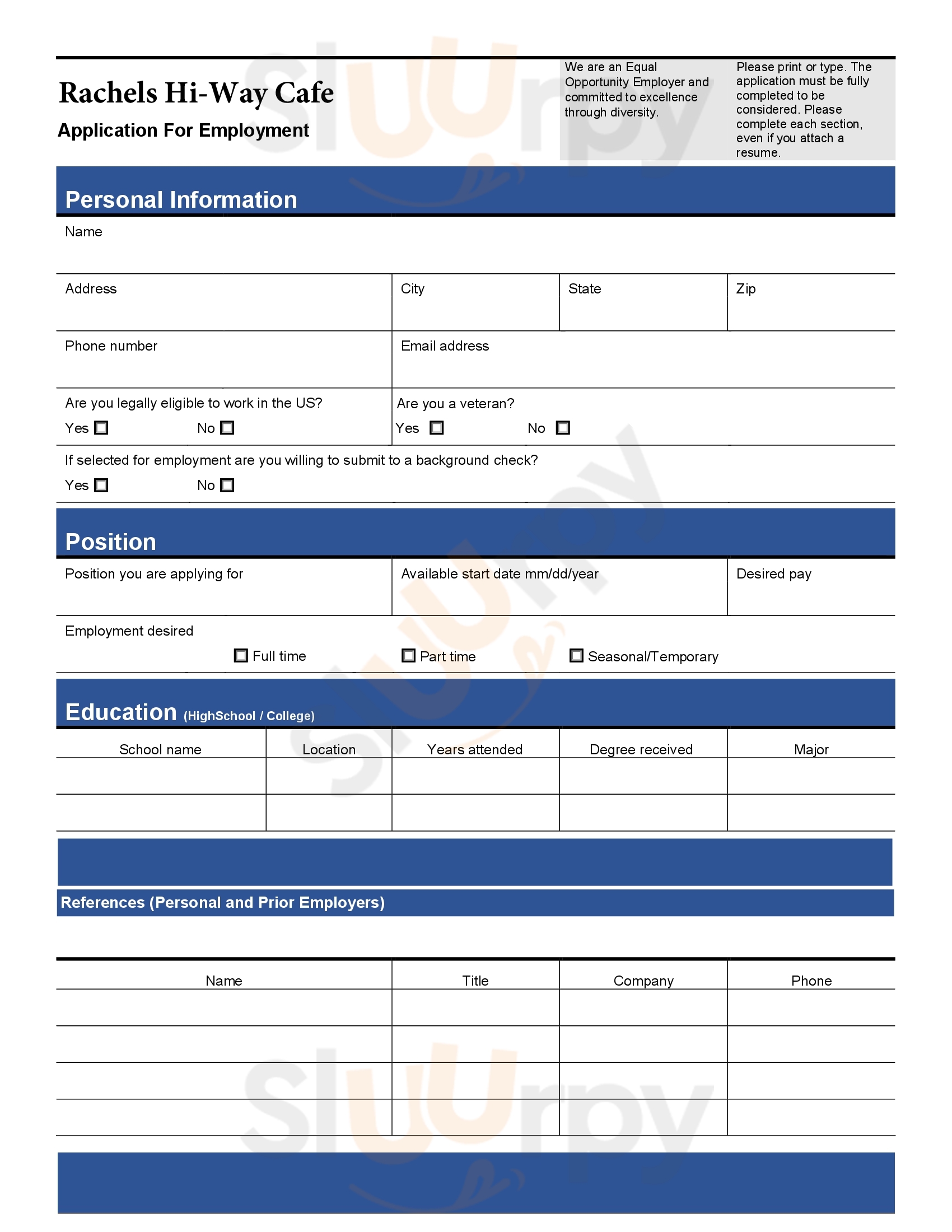 Main Menu - Rachel's Hi-way Cafe