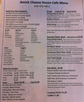 Menu for Amish Cheese House in Chouteau, OK