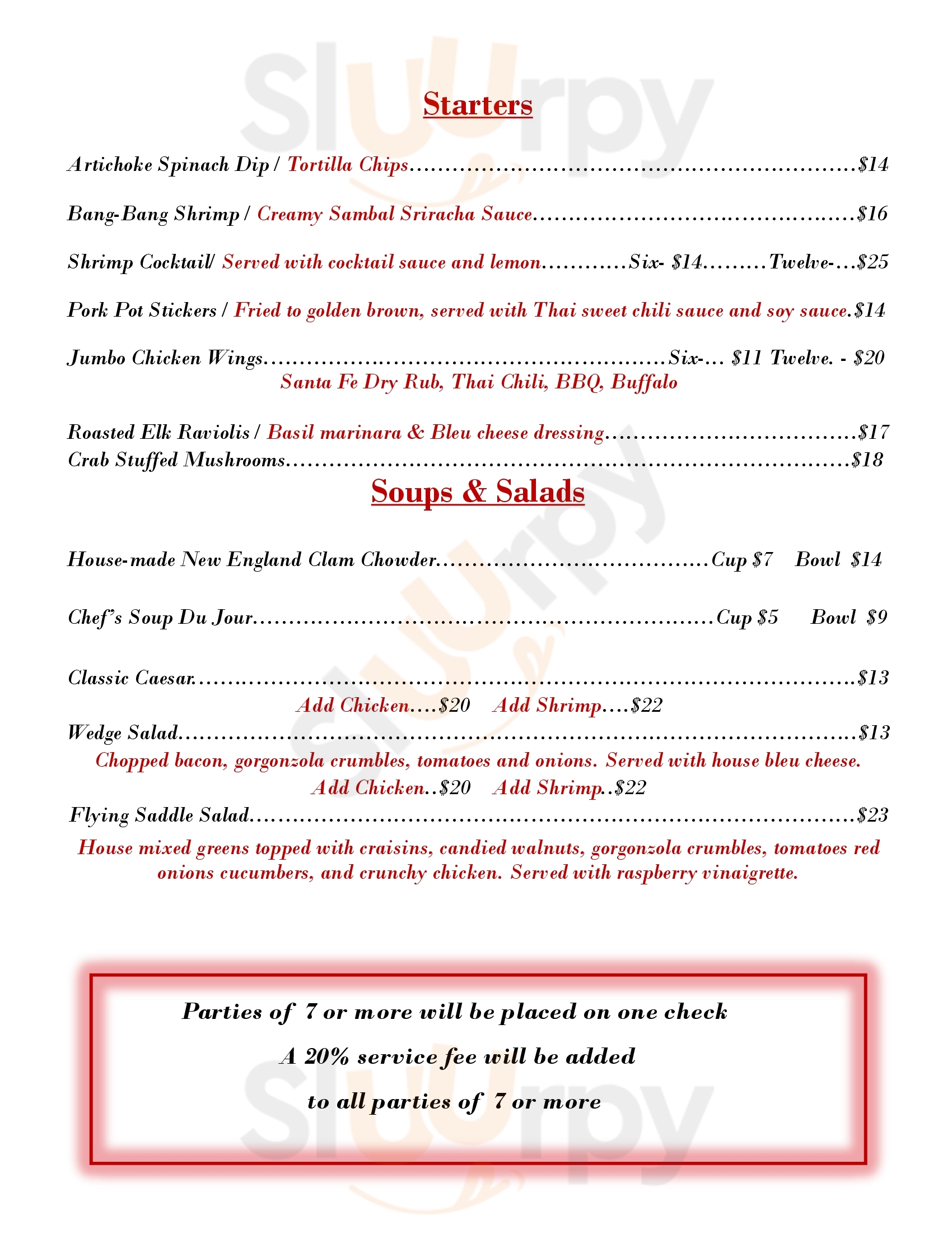 Main Menu - Flying Saddle Resort & Steak House