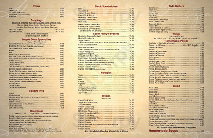 Maple Glen Pizza menu