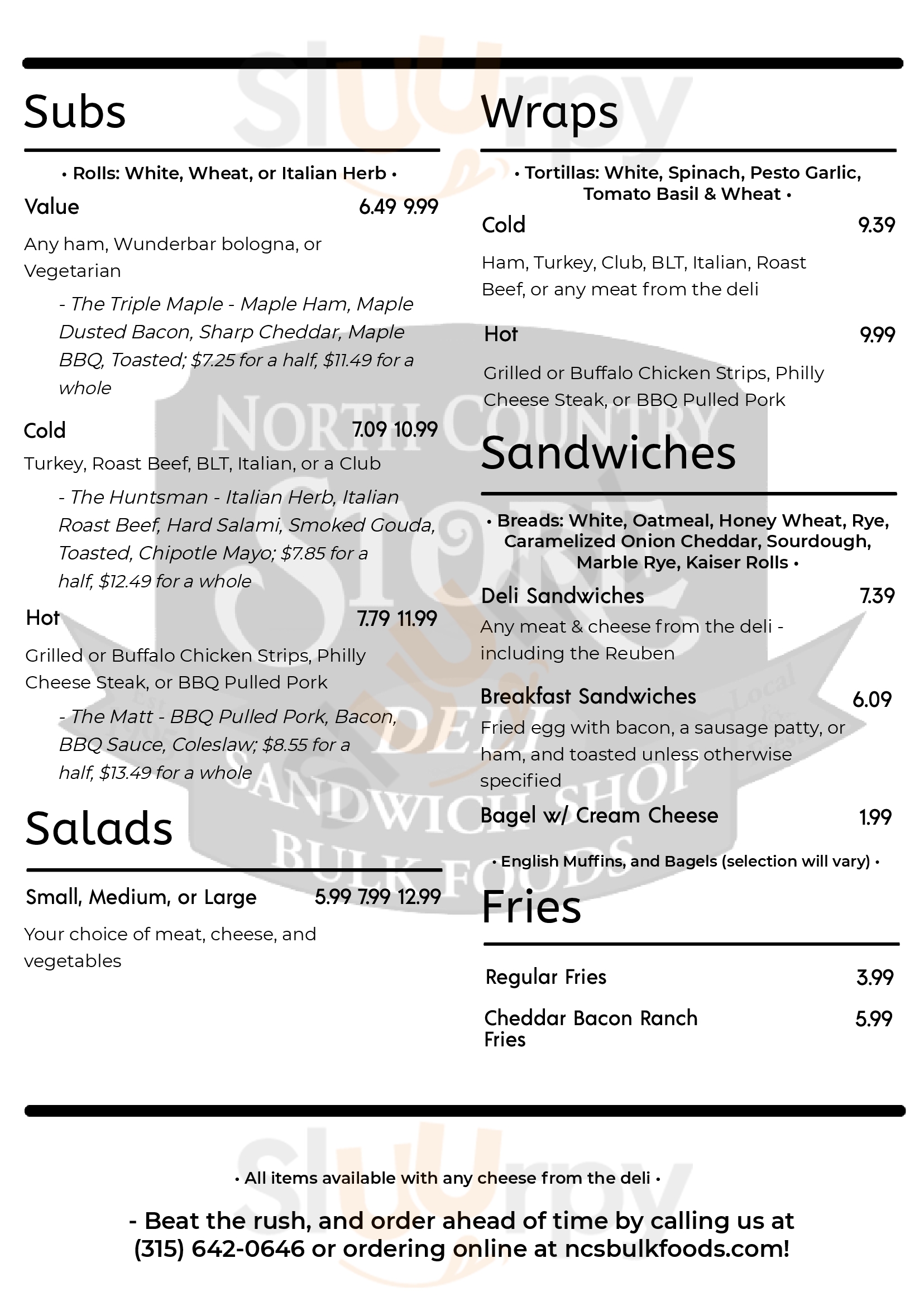 North Country Store Philadelphia Menu - 1