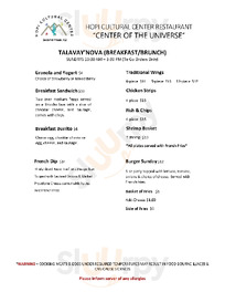 Hopi Cultural Center menu