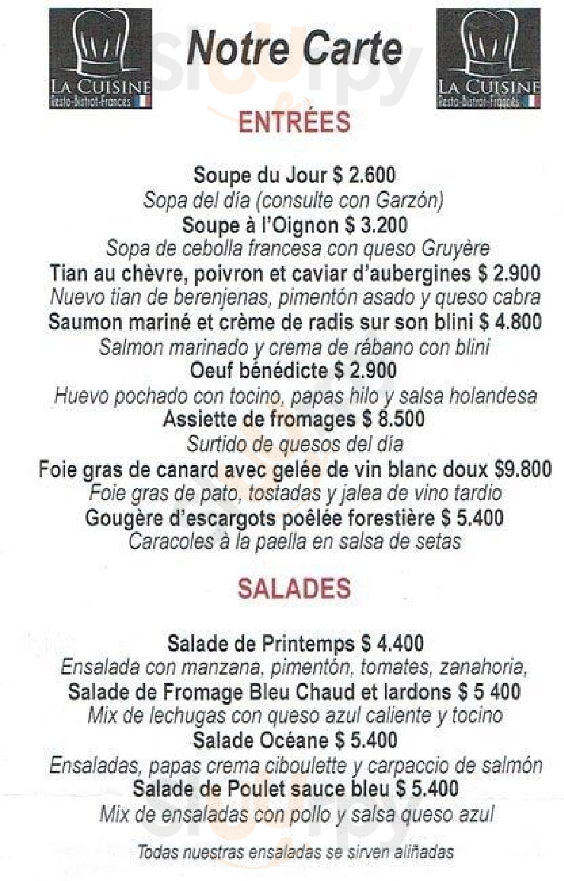 La Cuisine Santiago Menu - 1