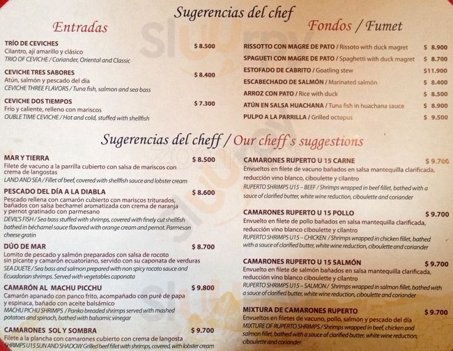 Machu Picchu Santiago Menu - 1