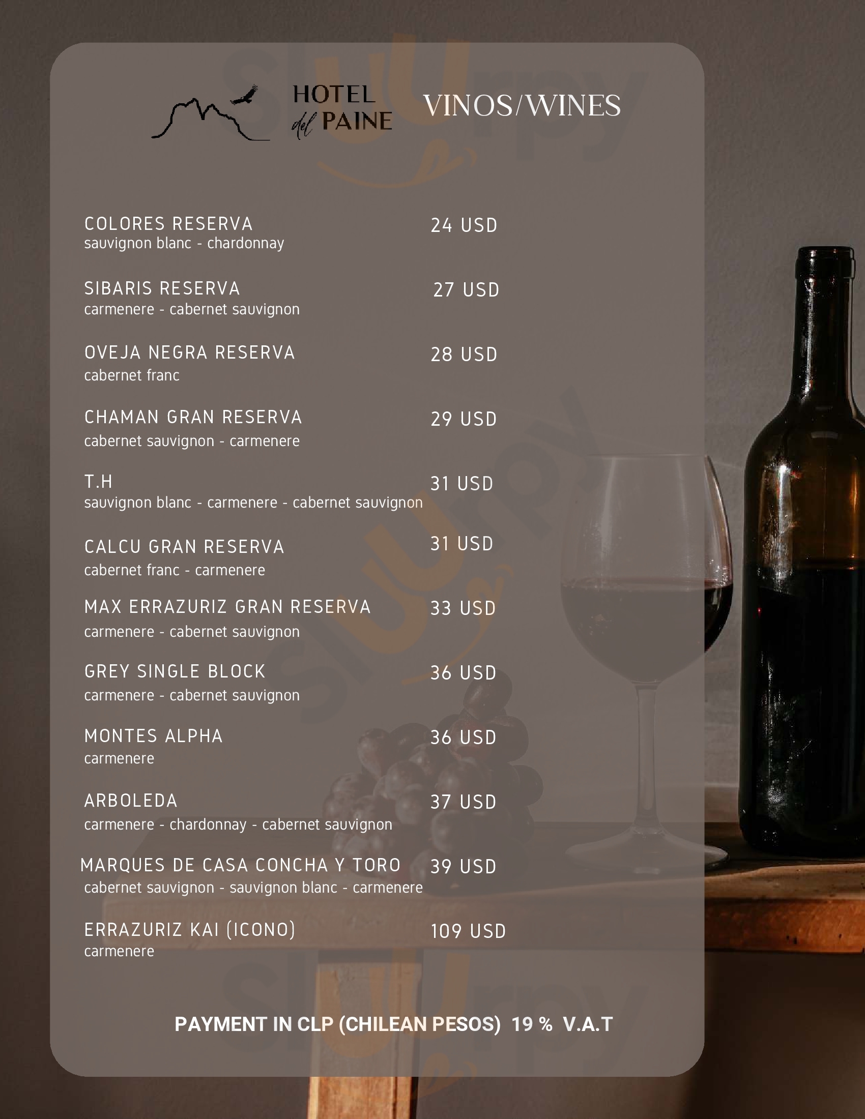 Restaurant Hotel Del Paine Parque nacional Torres del Paine Menu - 1