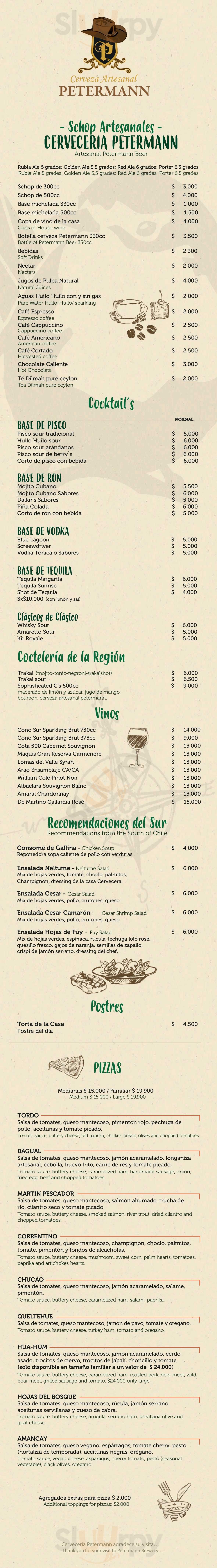 Cervecería Y Pizzería Petermann Neltume Menu - 1