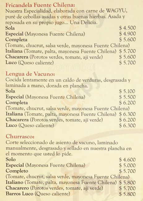 Fuente Chilena Santiago Menu - 1