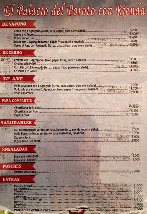 Palacio Del Poroto Santiago Menu - 1