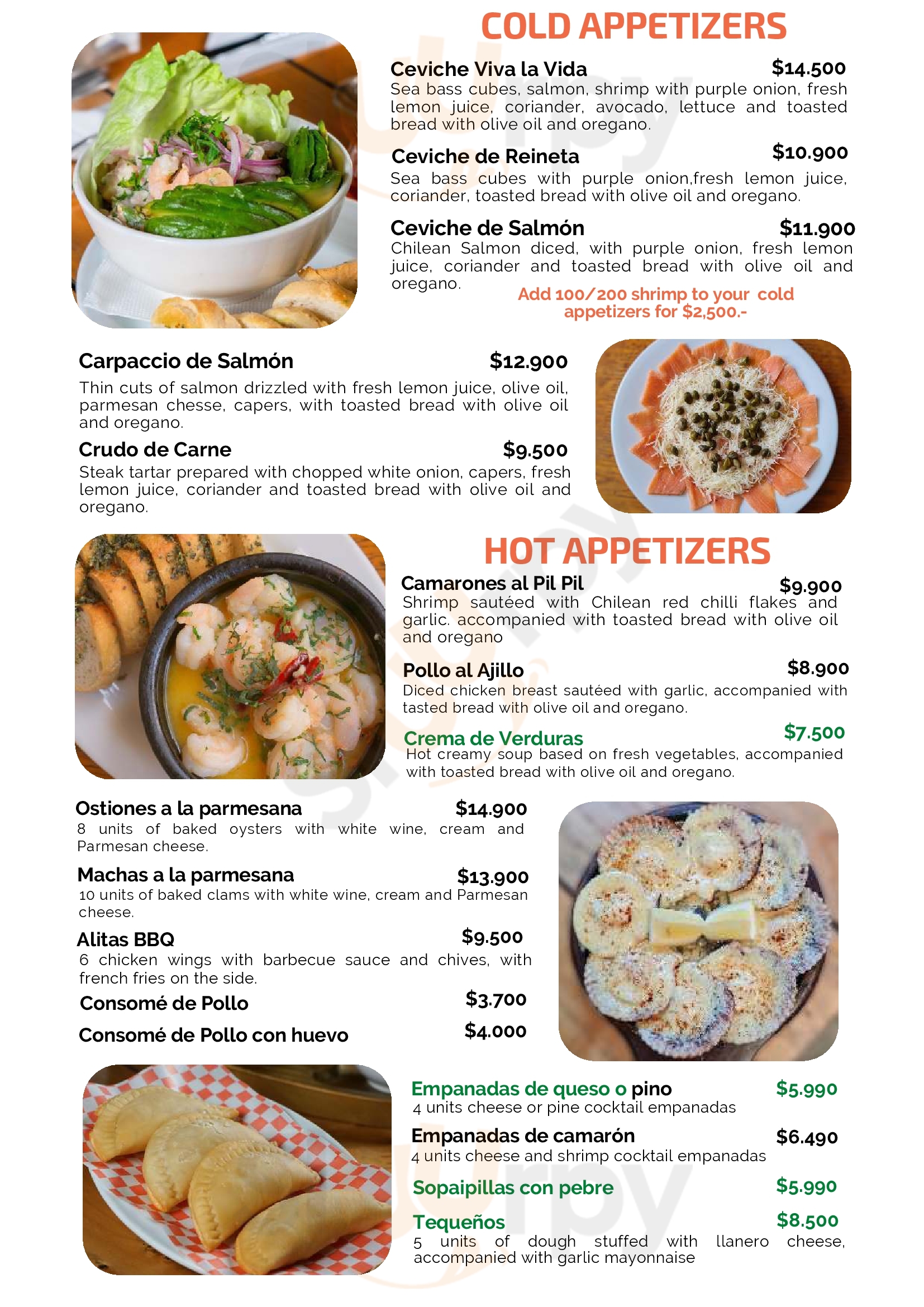 Main Menu - Restaurant Viva La Vida