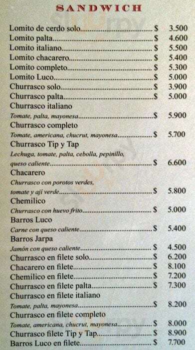 Tip Y Tap Santiago Menu - 1