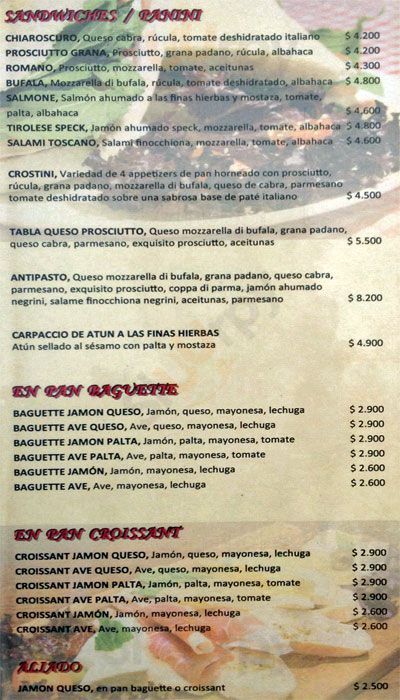 Chiaroscuro Cafeteria Santiago Menu - 1