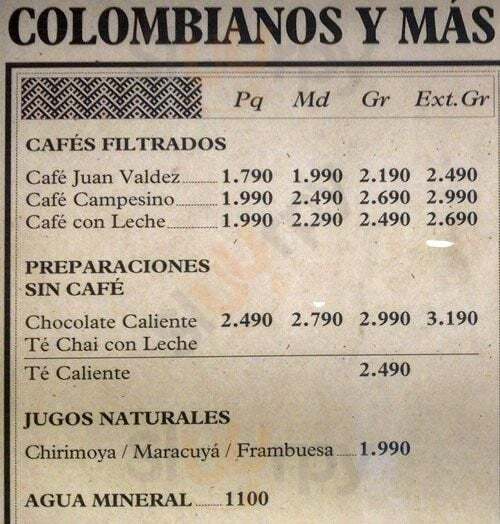 Juan Valdéz Santiago Menu - 1