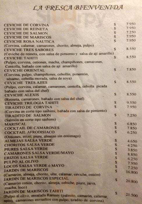 Tahiti Nautico Santiago Menu - 1