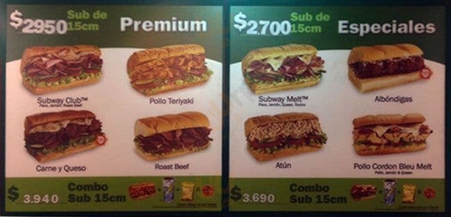 Subway Santiago Menu - 1