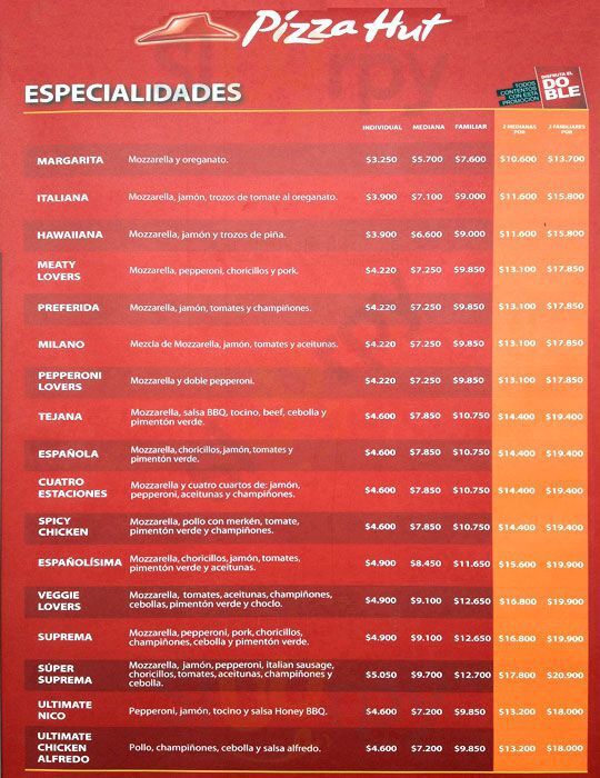 Pizza Hut Santiago Menu - 1