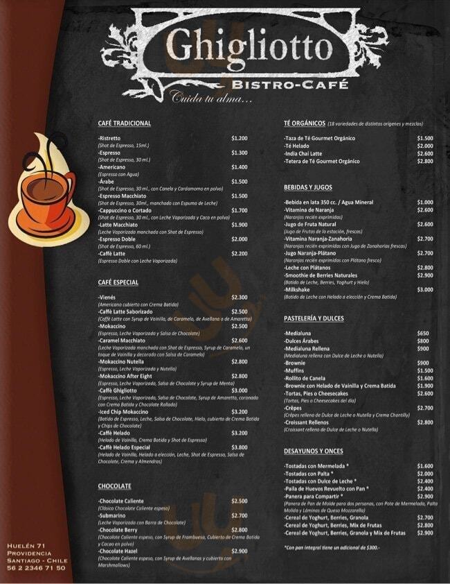 Ghigliotto Bistro-café Santiago Menu - 1