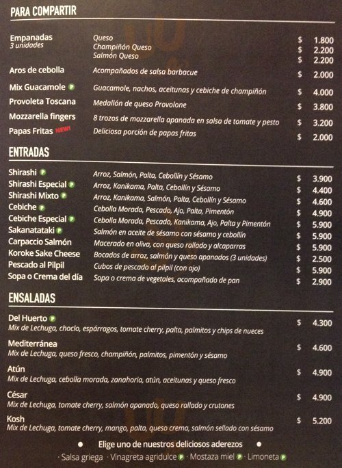 Kosh Santiago Menu - 1