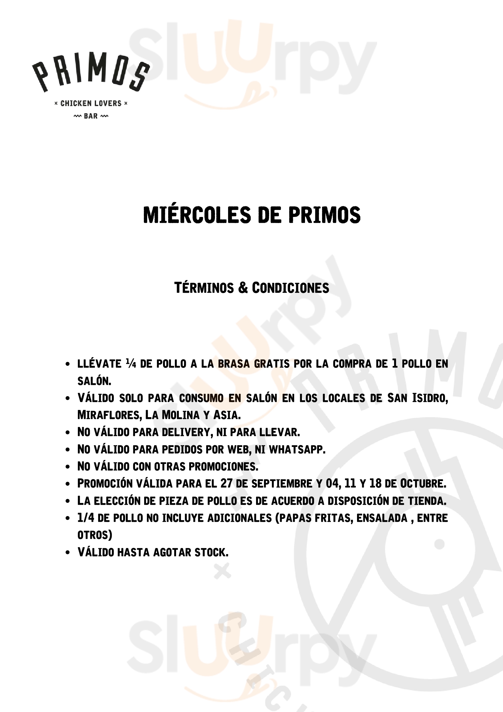 Primos Chicken Bar Lima Menu - 1