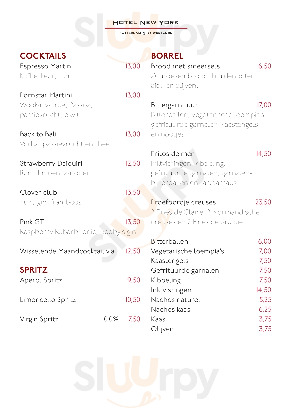 Hotel New York Rotterdam Menu - 1