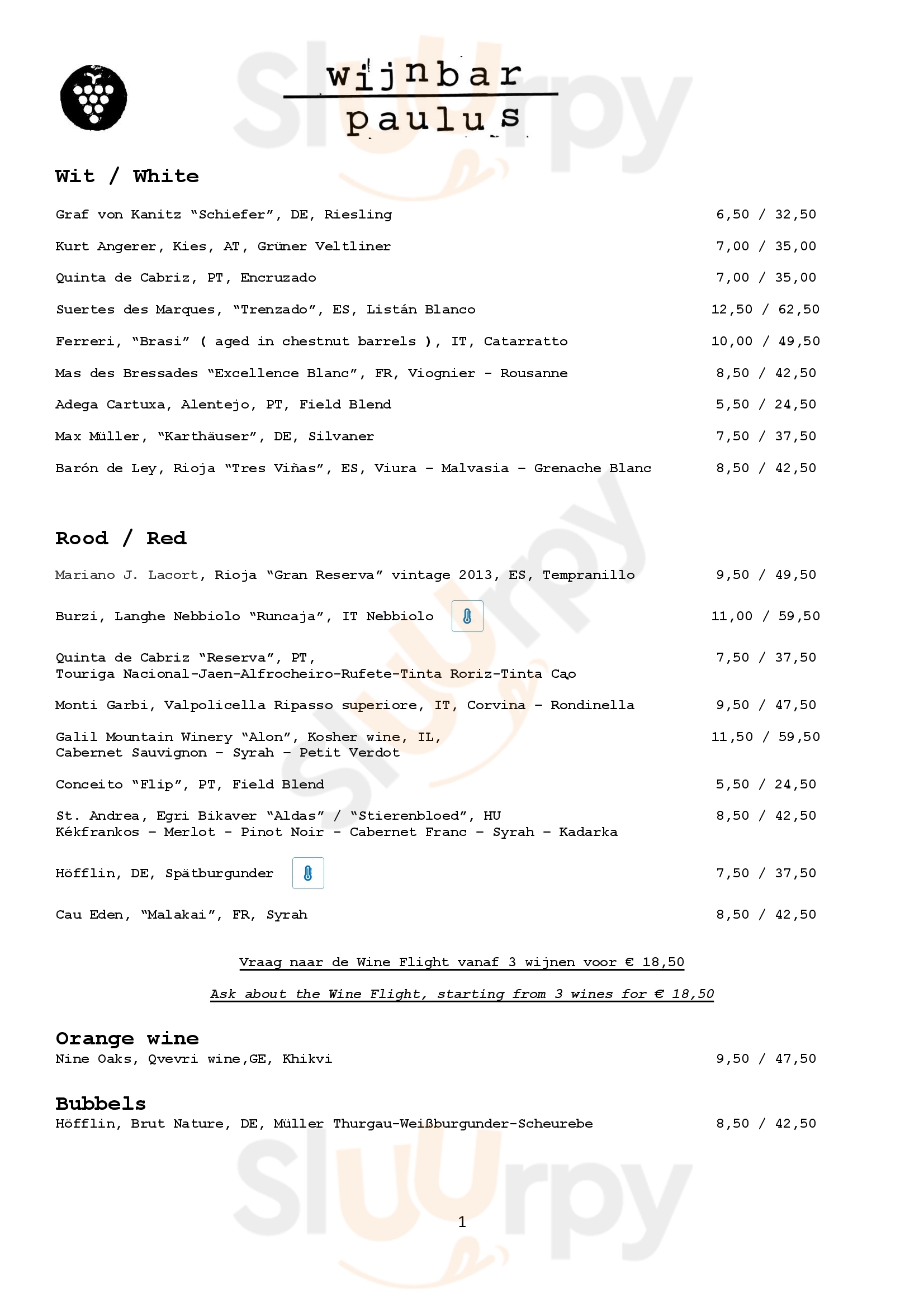 Winebar Paulus Amsterdam Menu - 1