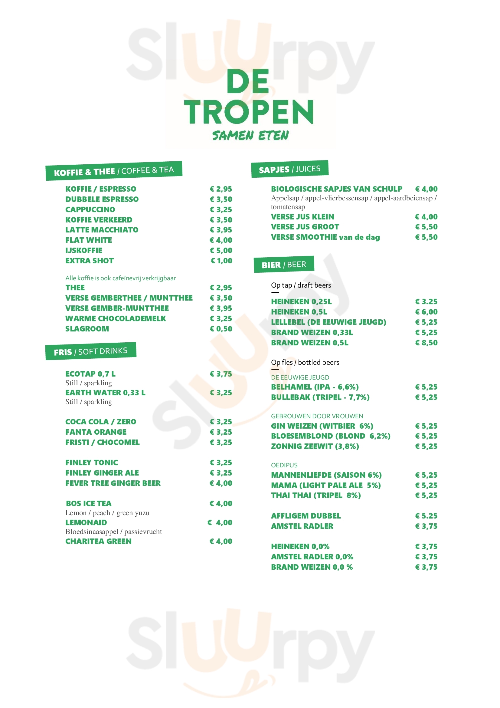 De Tropen - Cafe & Restaurant Amsterdam Menu - 1