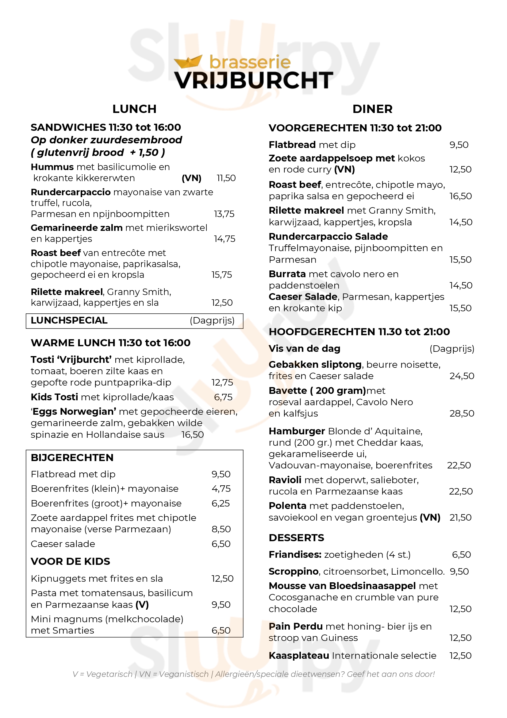 Café Restaurant Vrijburcht Amsterdam Menu - 1