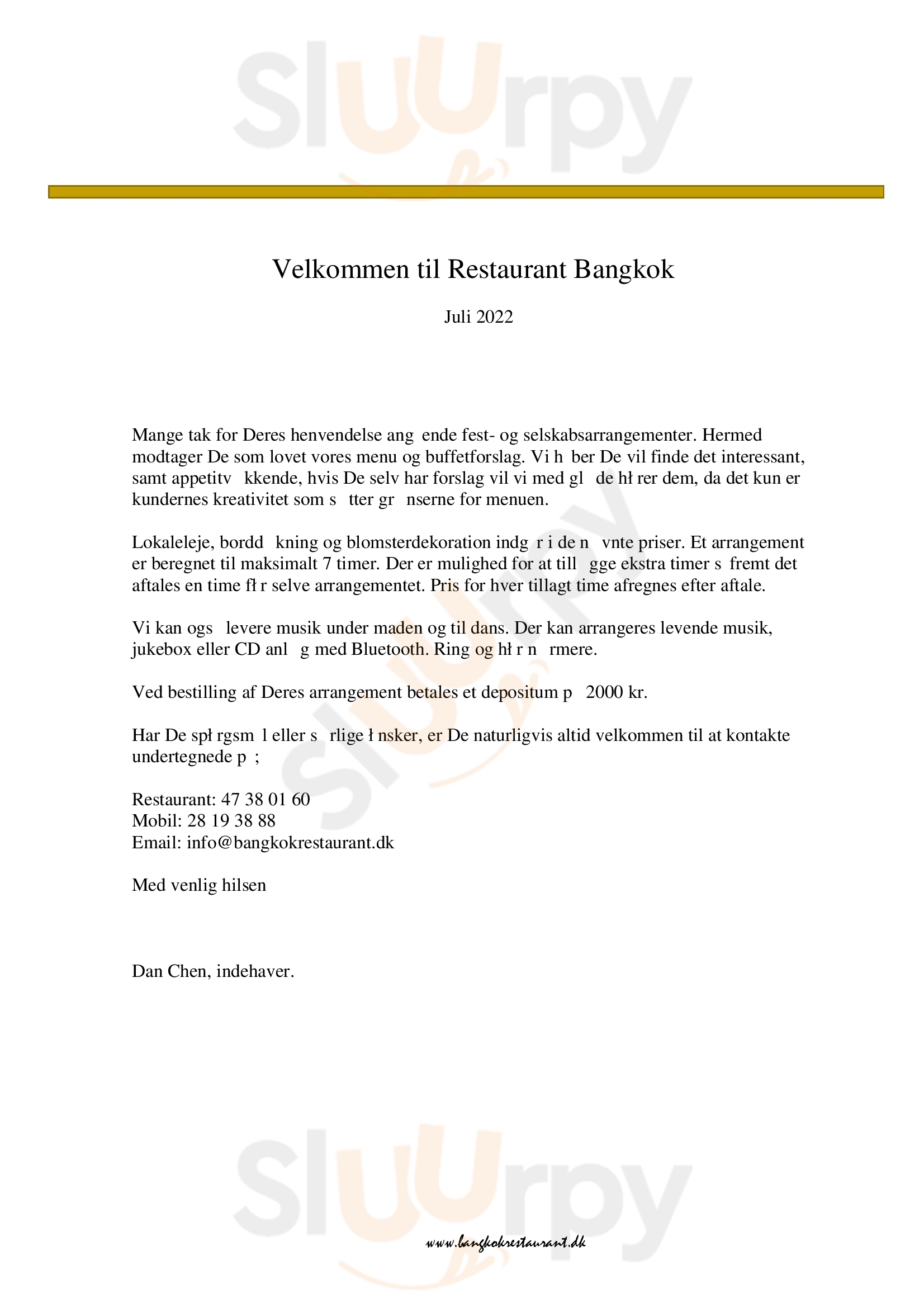 Slangerup Gjæstgivergaard & Bangkok Restaurent Slangerup Menu - 1